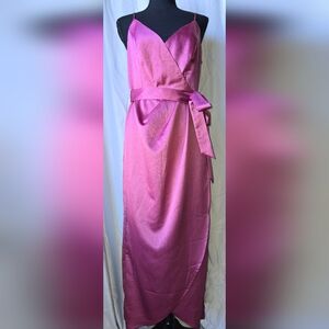 🩷 LULU'S Barbiecore Spaghetti Strap Wrap Style Pink Full Length Dress, Medium
